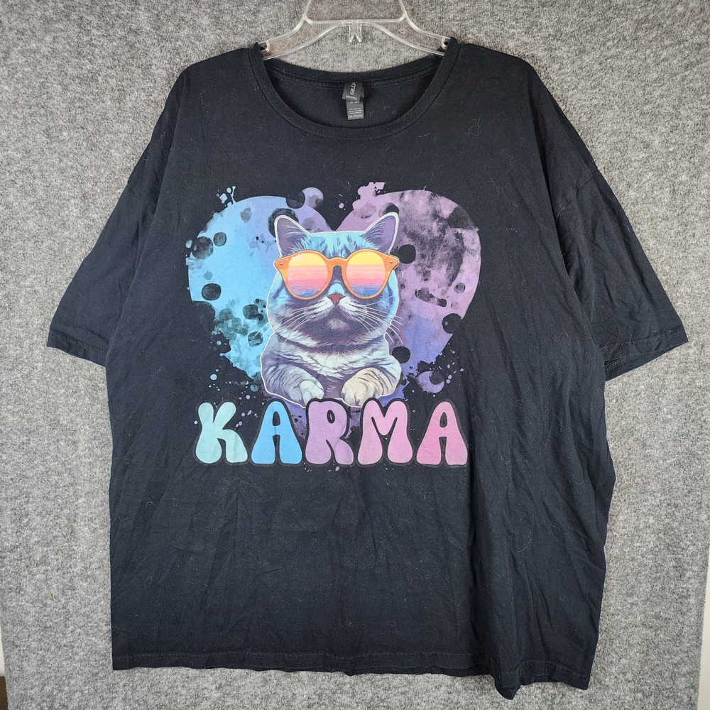 Gildan T-Shirt Women 3XL Softstyle Black Karma Cat Graphic Tee Short Sleeve